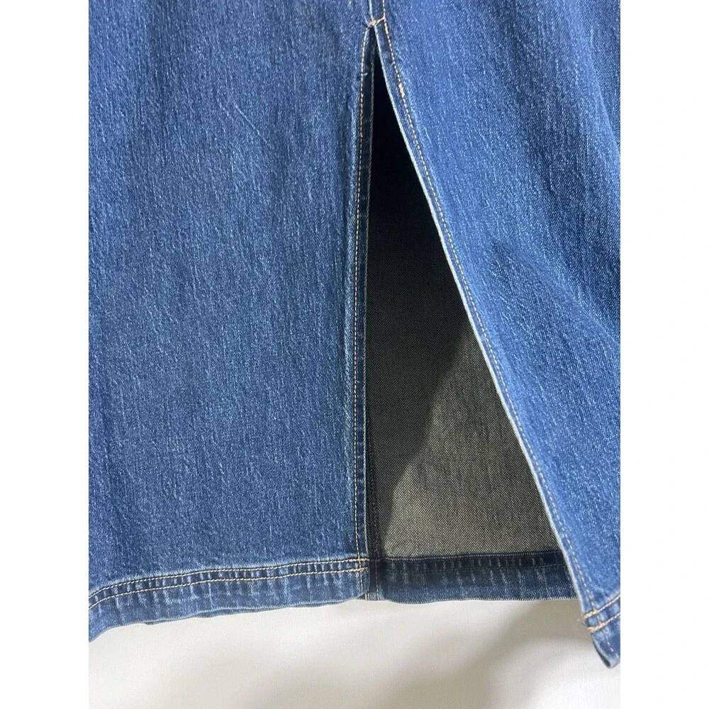 Anthro Pilcro Woman's 8 Denim Skirt Button Front Midi Med Wash Double Waist